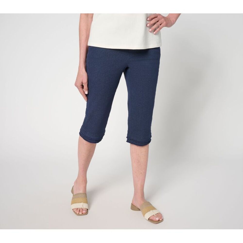Denim & Co. Women's Pants Sz 12 Classic Skimmer Jean w Picot Trim Blue